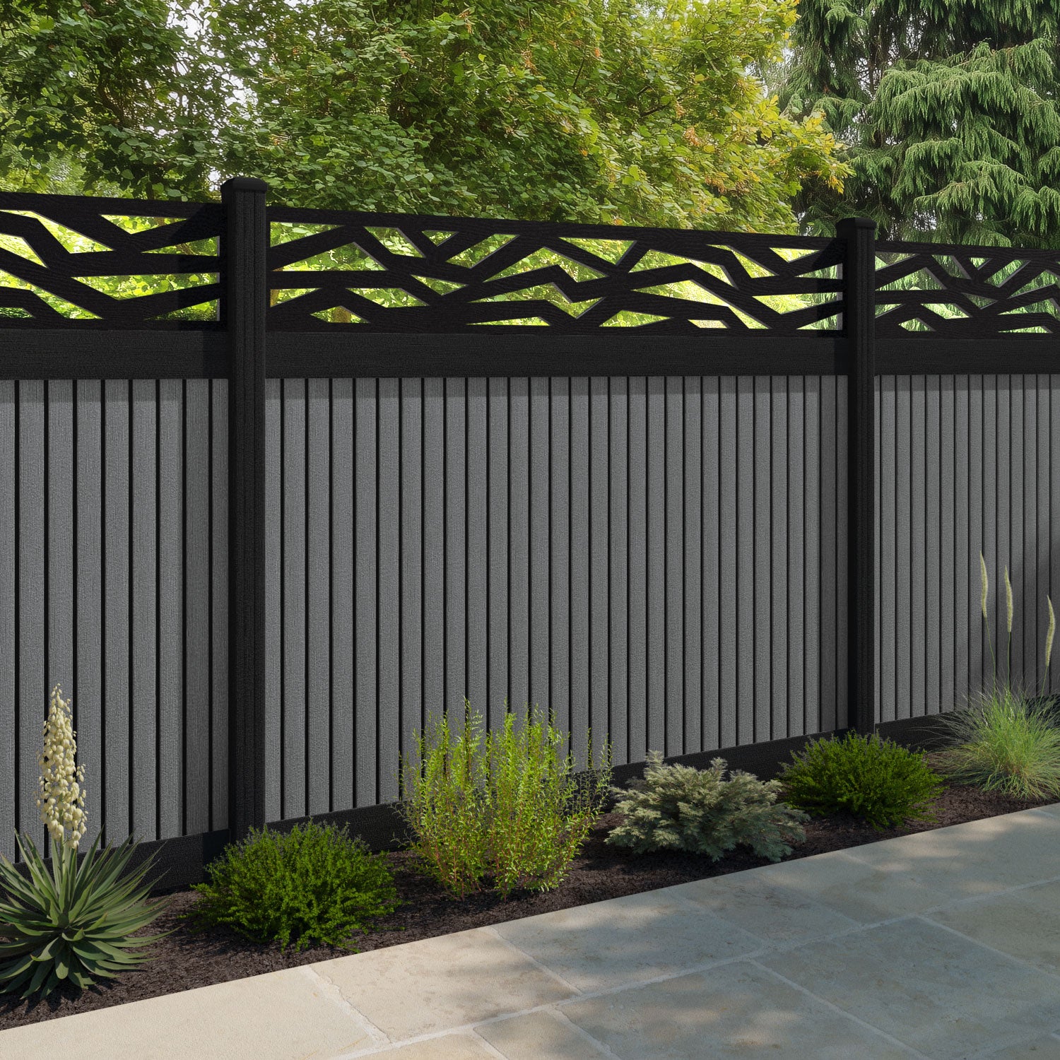 Virtis Zenith Fence Panel - Mid Grey - with our composite posts