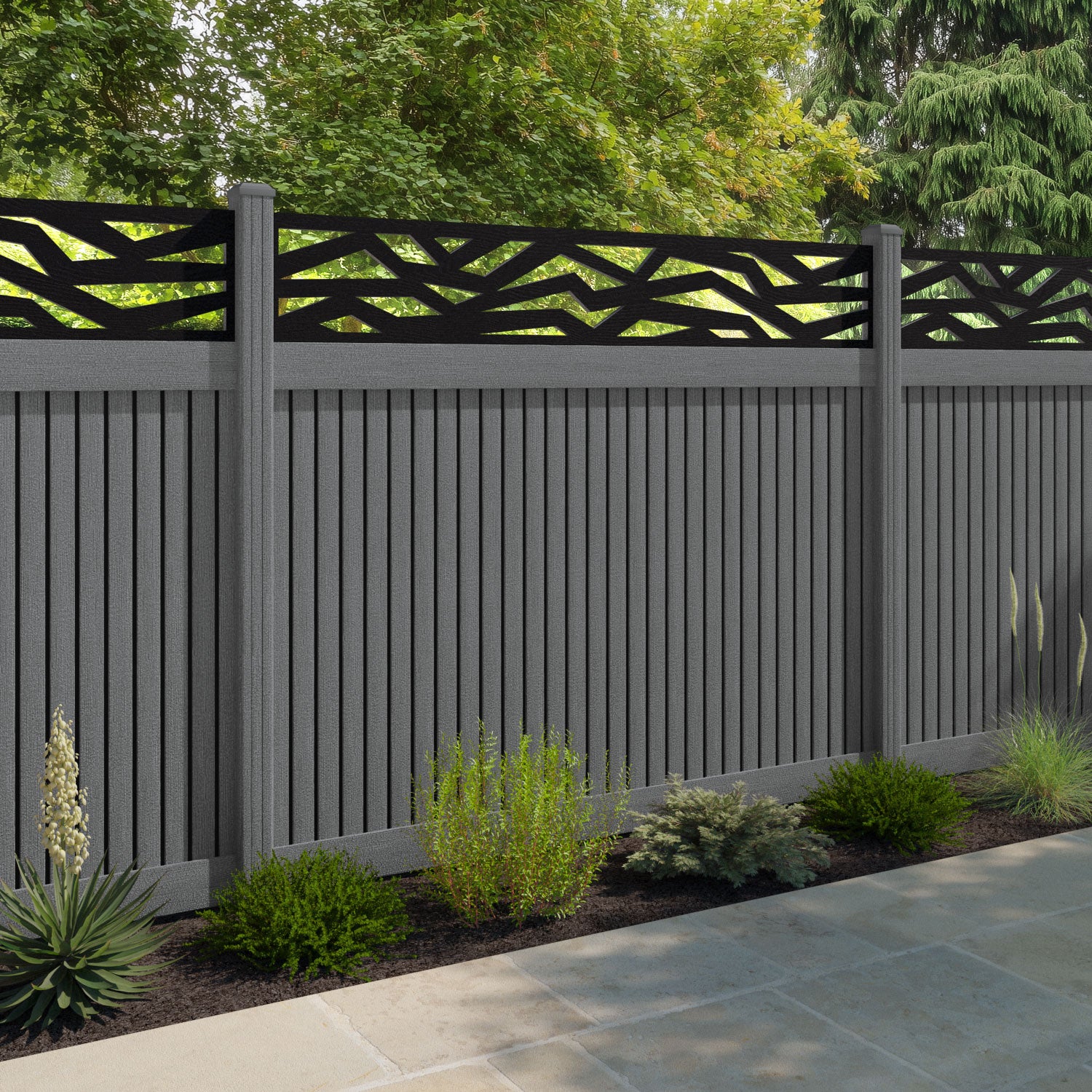 Virtis Zenith Fence Panel - Mid Grey - with our composite posts