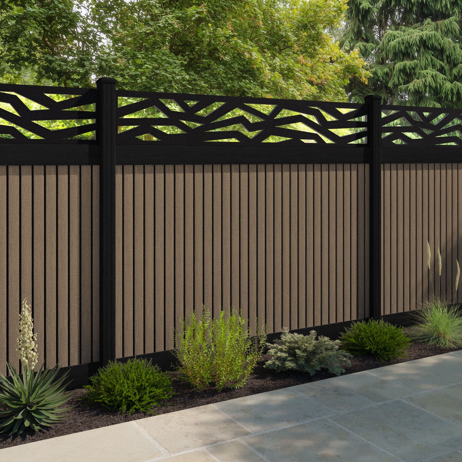 Virtis Zenith Fence Panel - Teak - with our composite posts