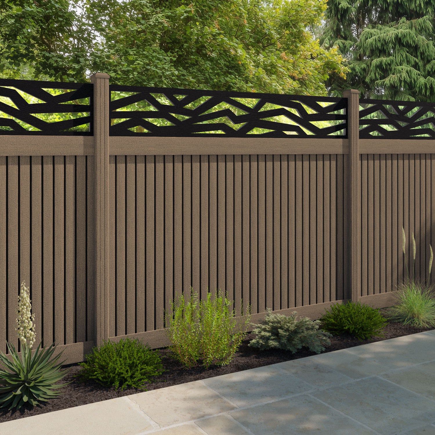 Virtis Zenith Fence Panel - Teak - with our composite posts