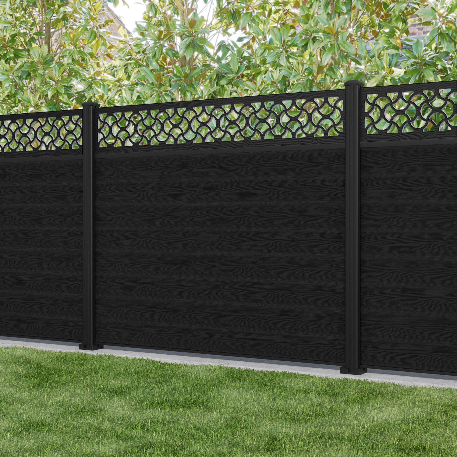 Classic Vida Fence Panel - Black - with our aluminium posts