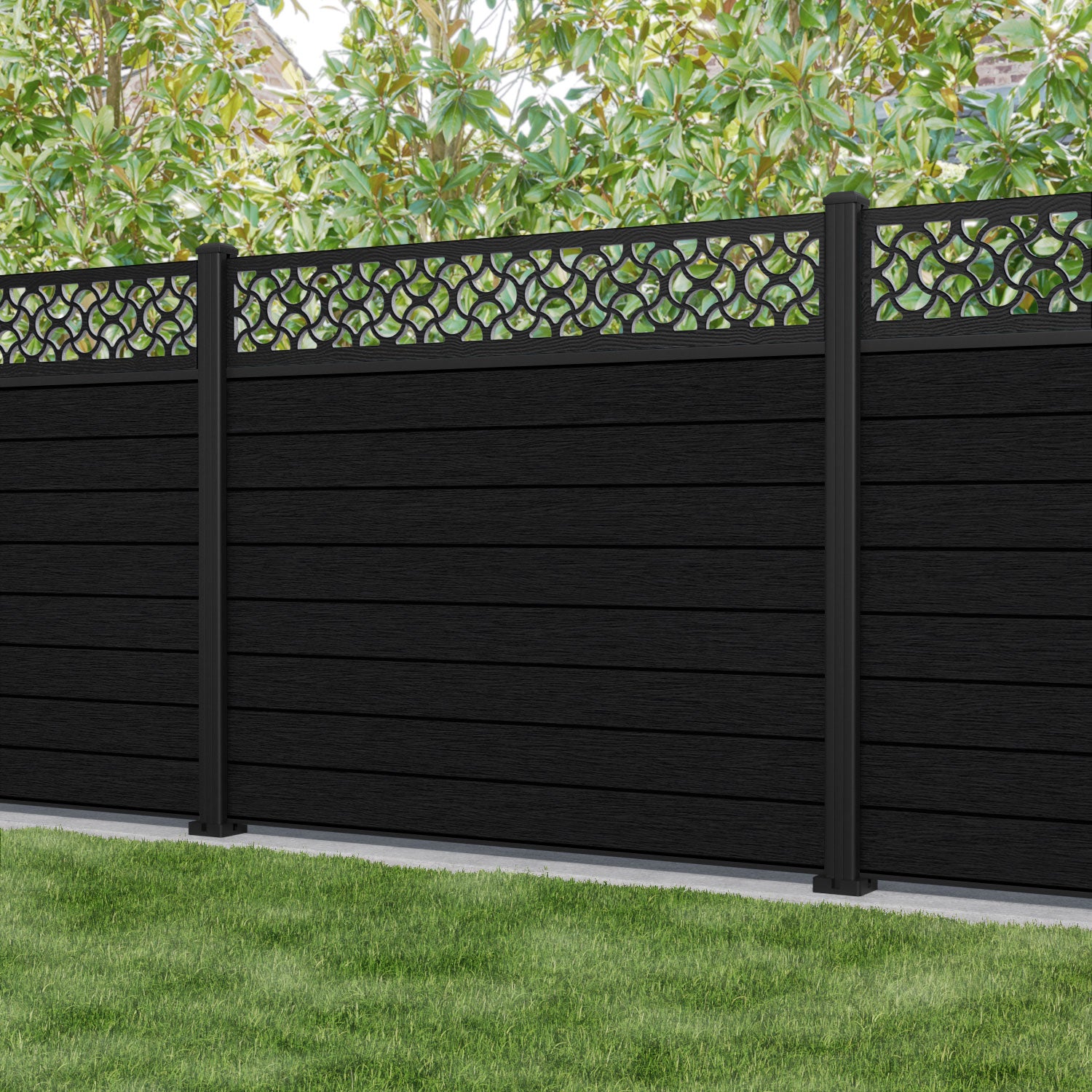 Fusion Vida Fence Panel - Black - with our aluminium posts