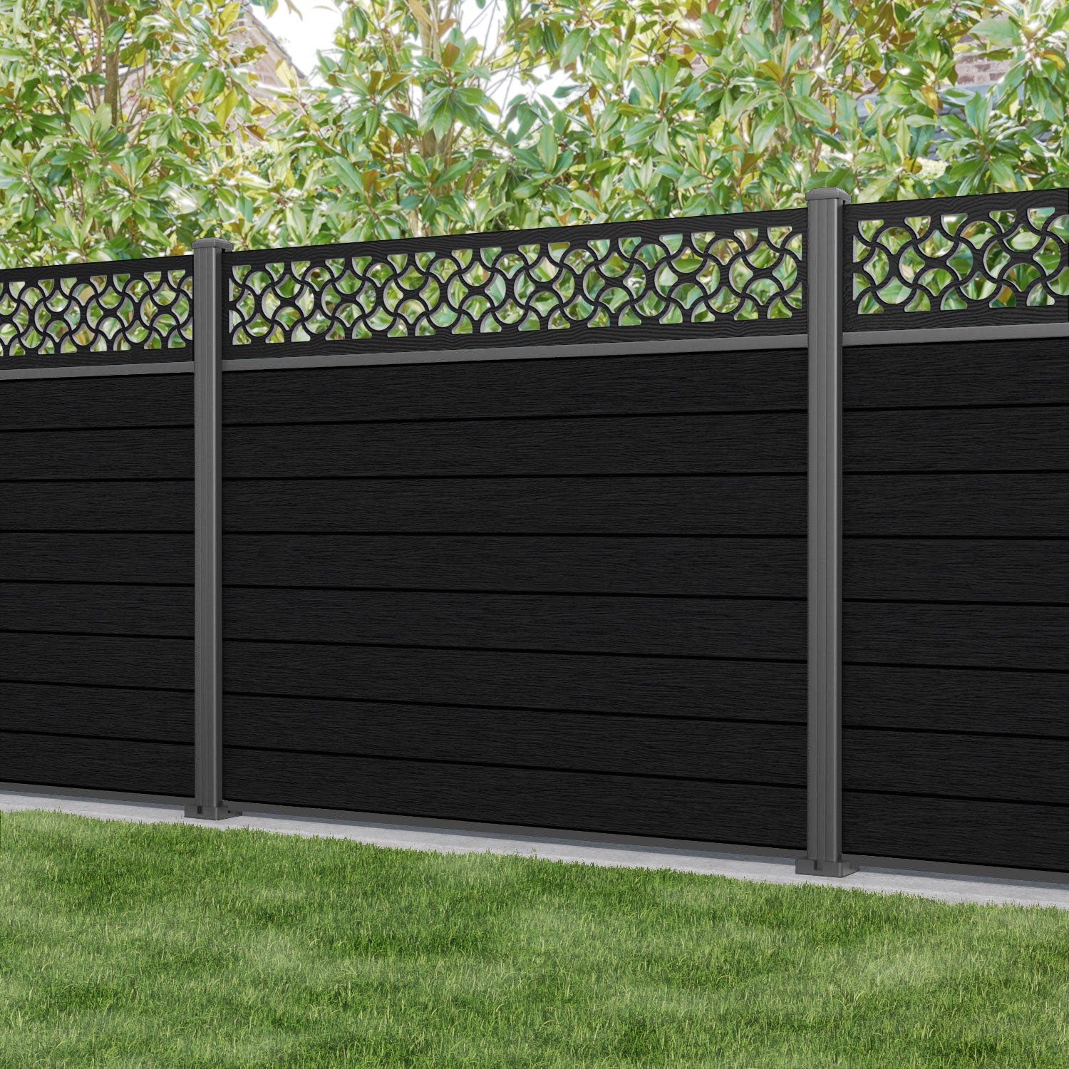 Fusion Vida Fence Panel - Black - with our aluminium posts