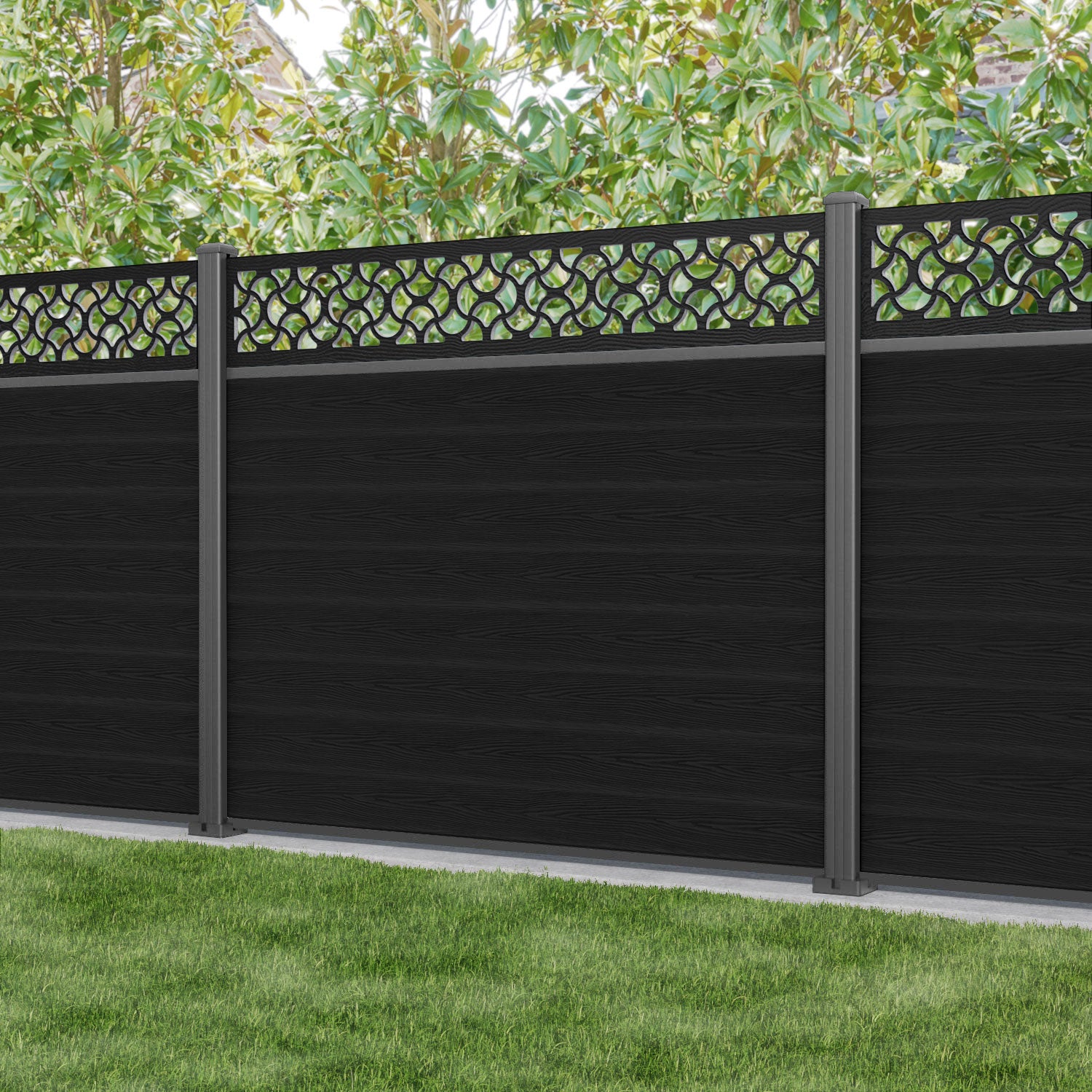 Classic Vida Fence Panel - Black - with our aluminium posts