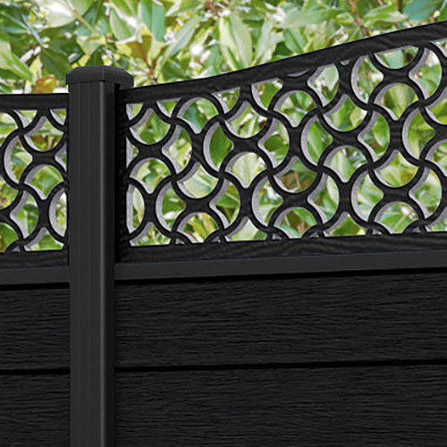 Fusion Vida Curved Top Fence Panel - Black - with our aluminium posts