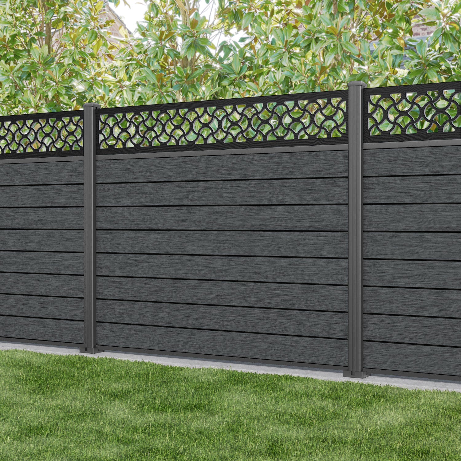 Fusion Vida Fence Panel - Dark Grey - with our aluminium posts