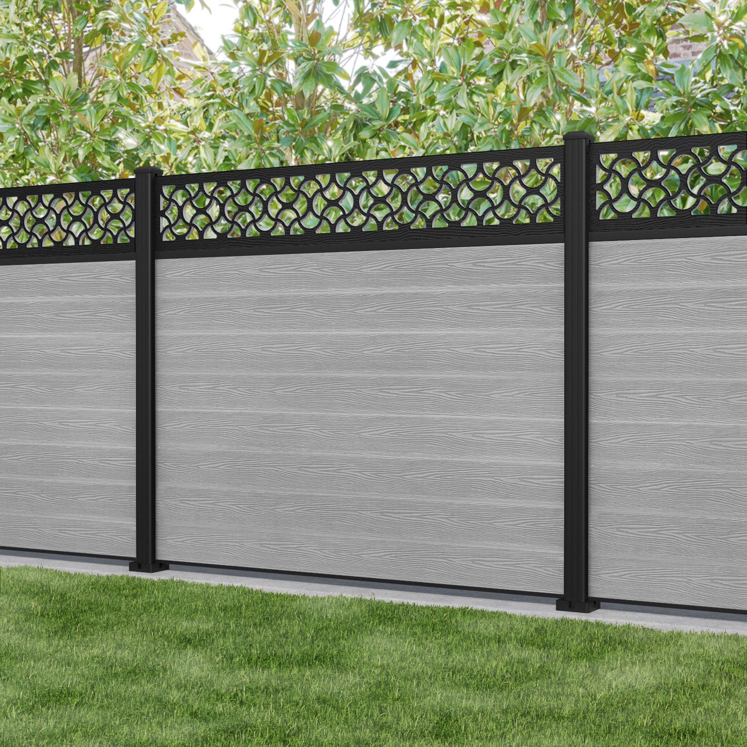 Classic Vida Fence Panel - Light Grey - with our aluminium posts