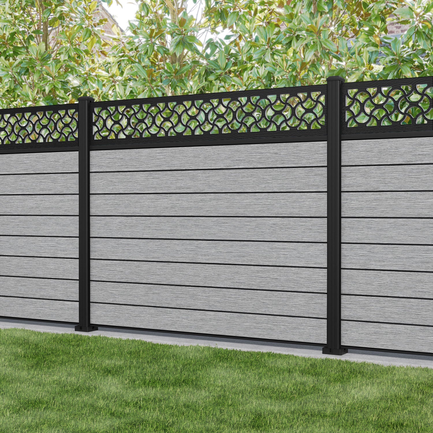 Fusion Vida Fence Panel - Light Grey - with our aluminium posts