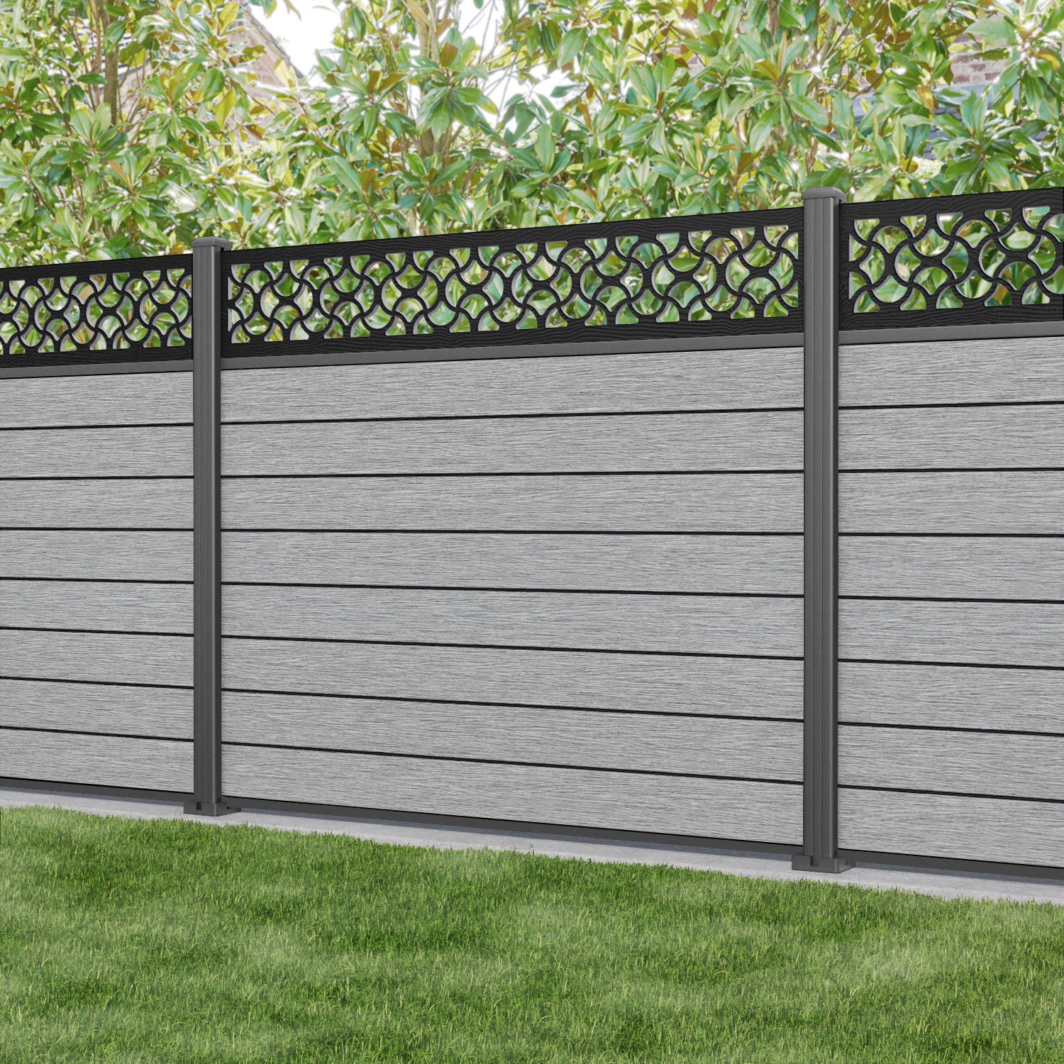 Fusion Vida Fence Panel - Light Grey - with our aluminium posts