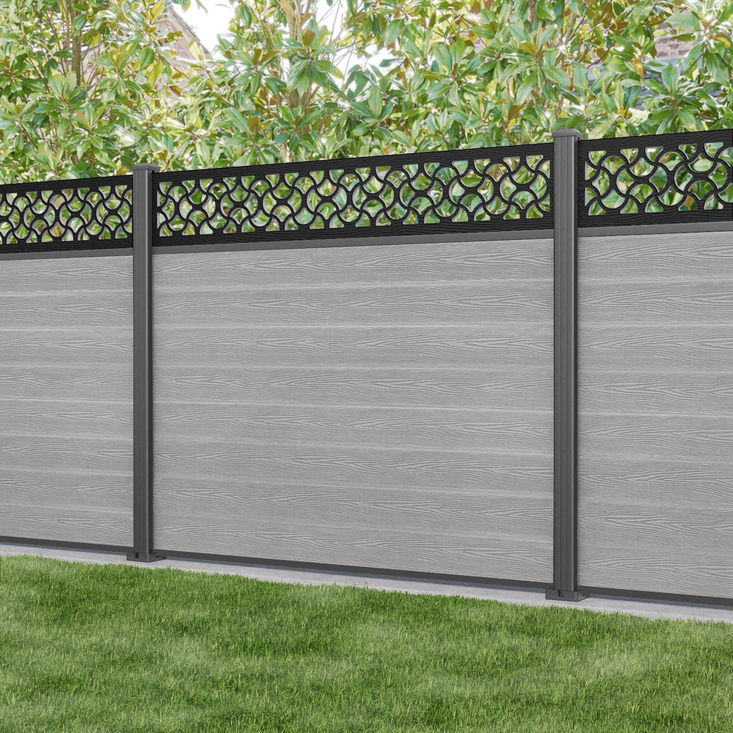 Classic Vida Fence Panel - Light Grey - with our aluminium posts