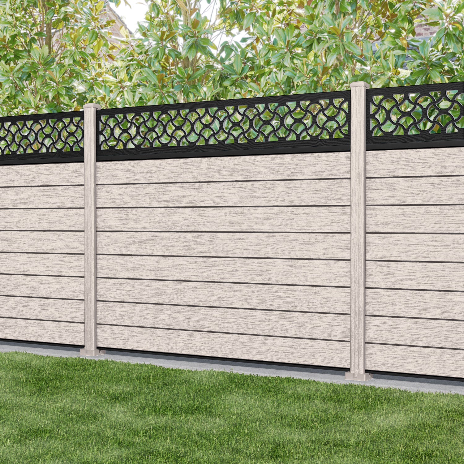 Fusion Vida Fence Panel - Mid Stone - with our composite posts