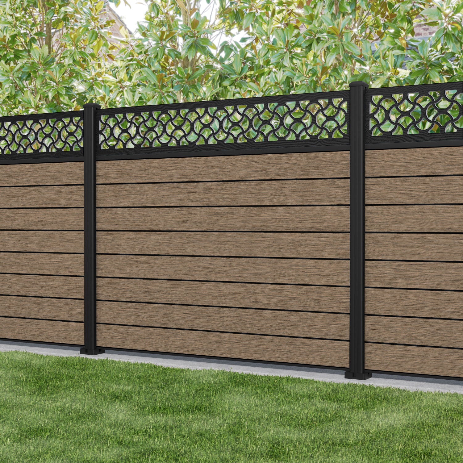 Fusion Vida Fence Panel - Teak - with our aluminium posts