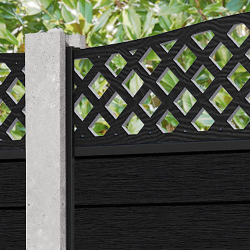 Fusion High Wave Fence Panel - Black - for existing concrete posts