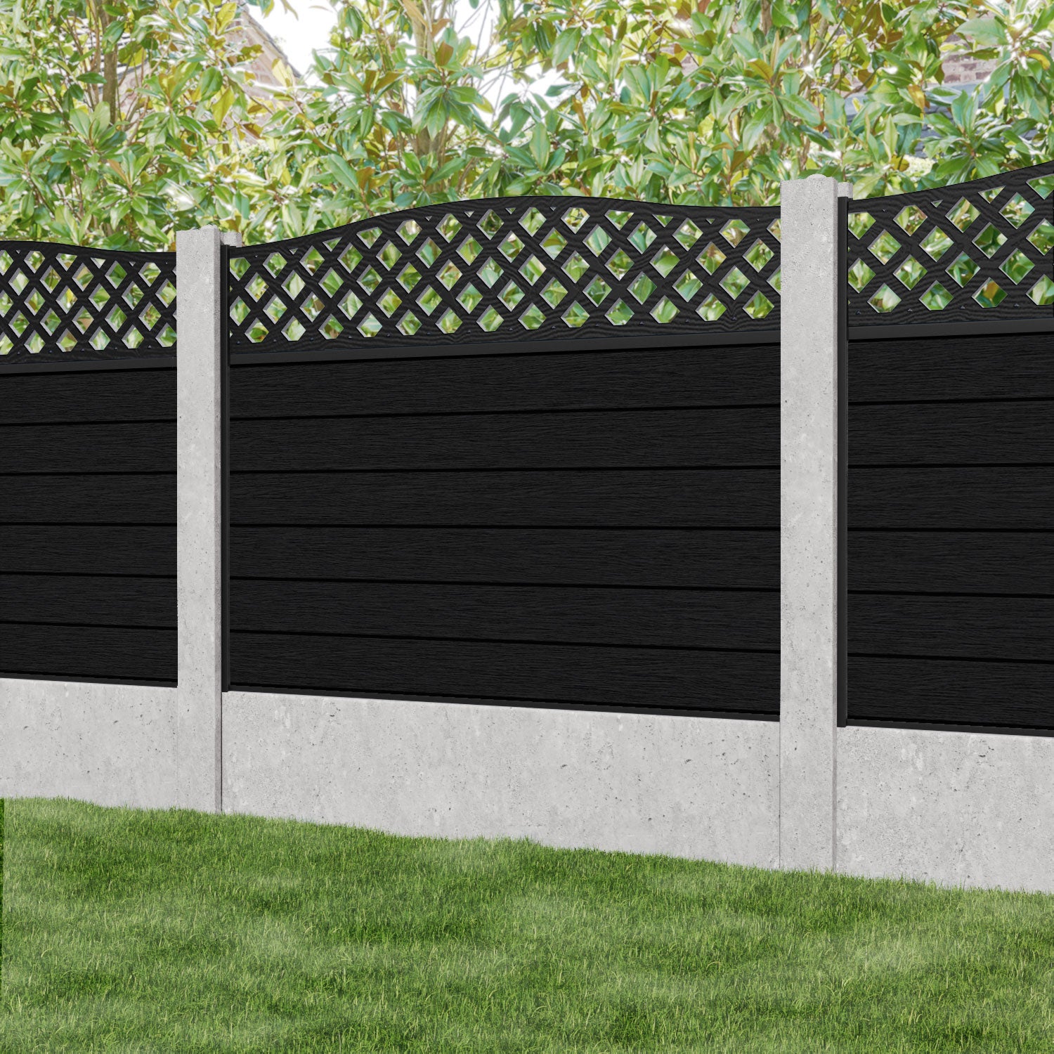 Fusion High Wave Fence Panel - Black - for existing concrete posts