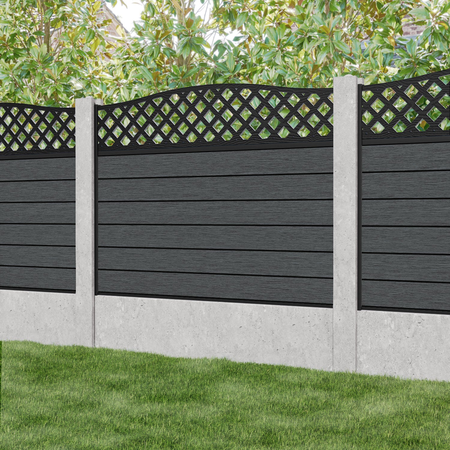 Fusion High Wave Fence Panel - Dark Grey - for existing concrete posts
