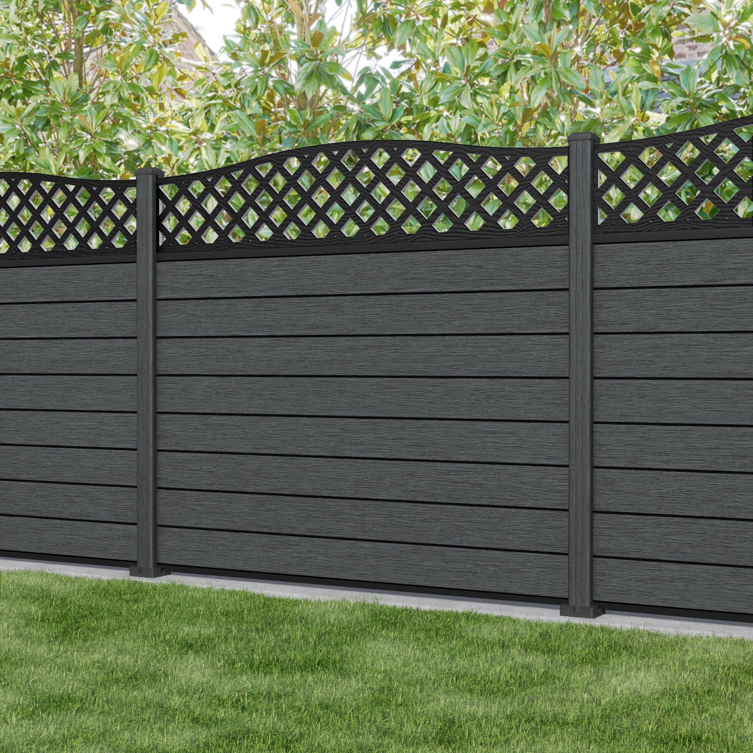 Fusion High Wave Fence Panel - Dark Grey - with our composite posts