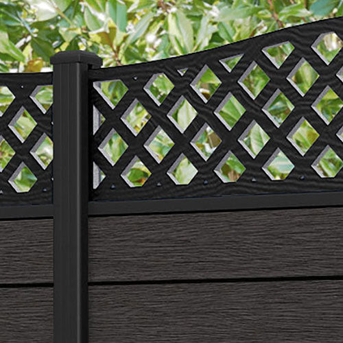 Fusion High Wave Fence Panel - Dark Oak - with our aluminium posts