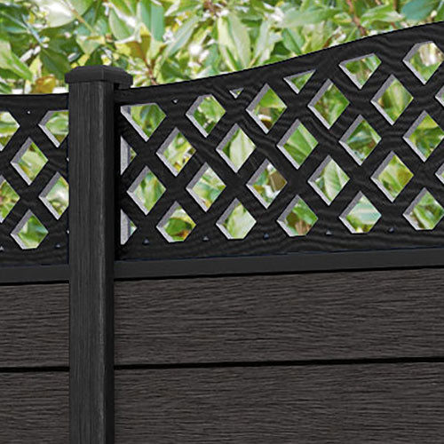 Fusion High Wave Fence Panel - Dark Oak - with our composite posts