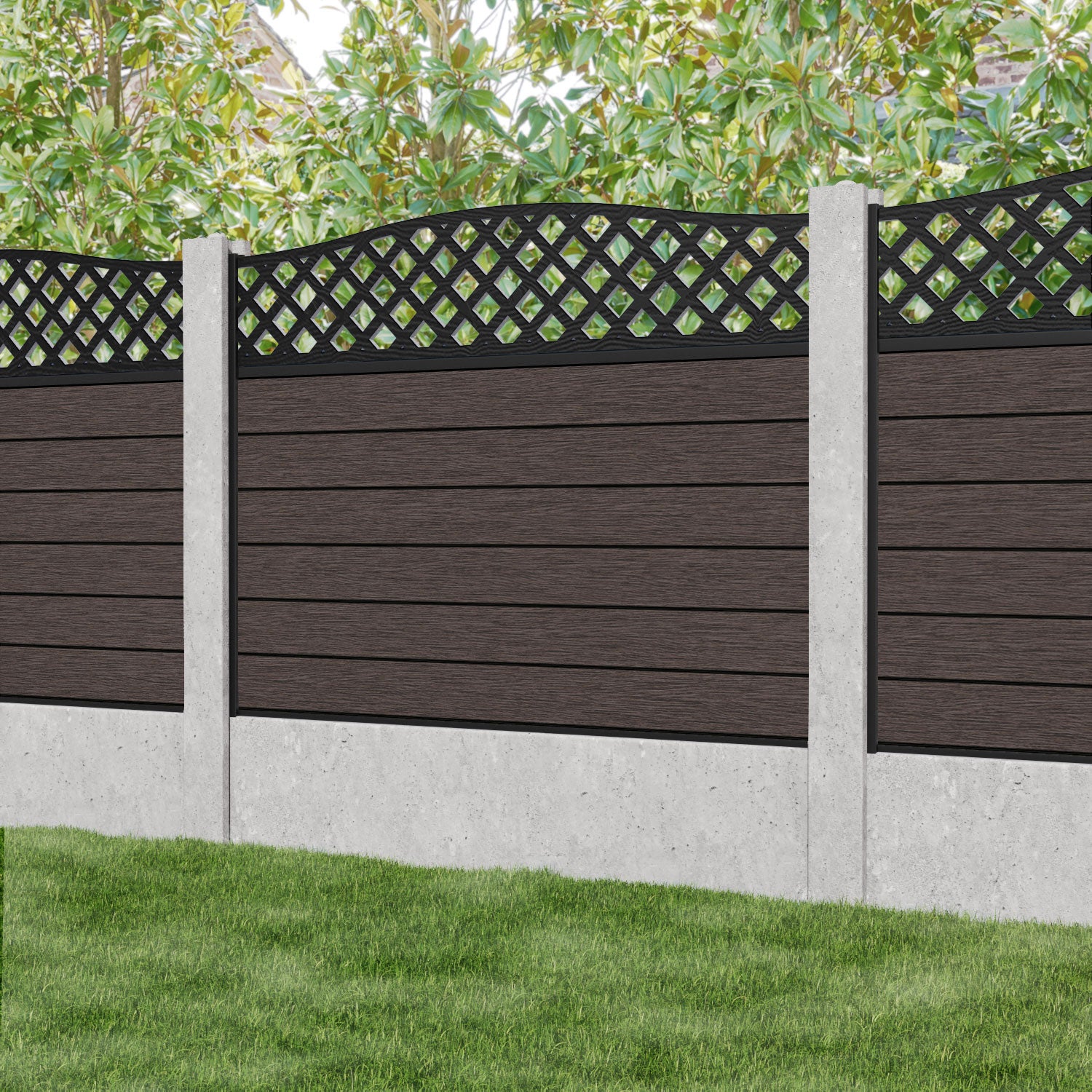 Fusion High Wave Fence Panel - Mid Brown - for existing concrete posts