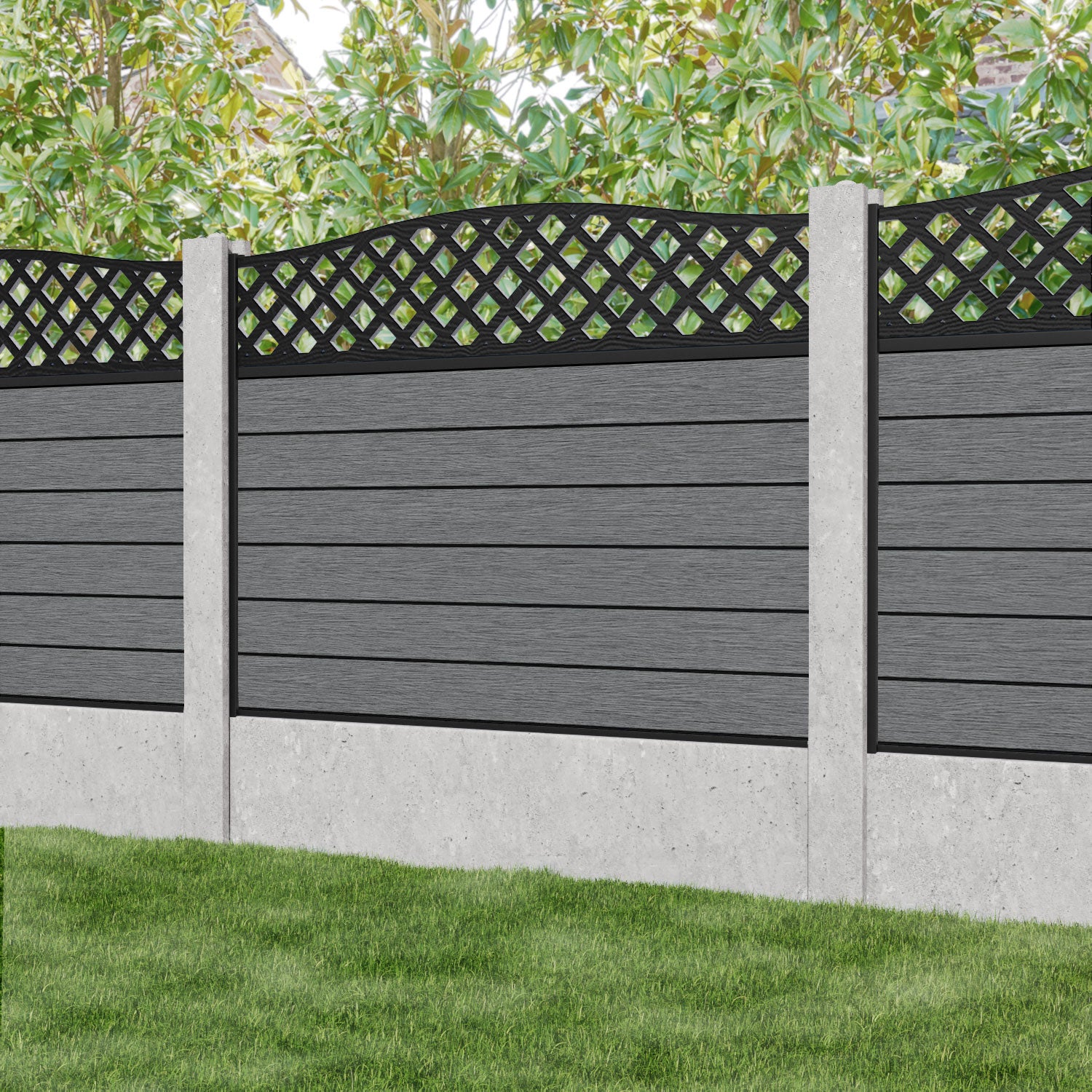 Fusion High Wave Fence Panel - Mid Grey - for existing concrete posts