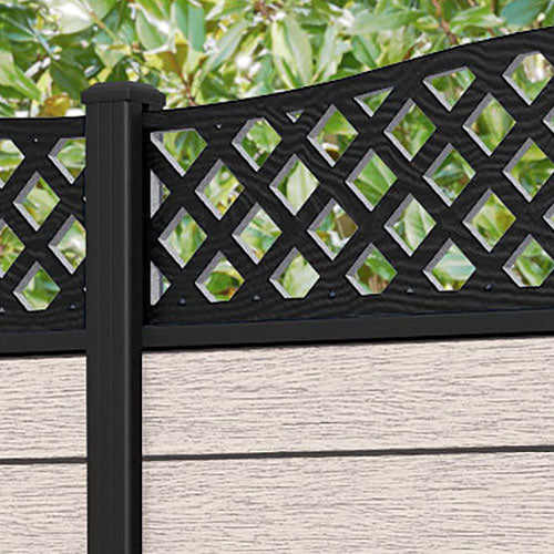 Fusion High Wave Curved Top Fence Panel - Mid Stone - with our aluminium posts