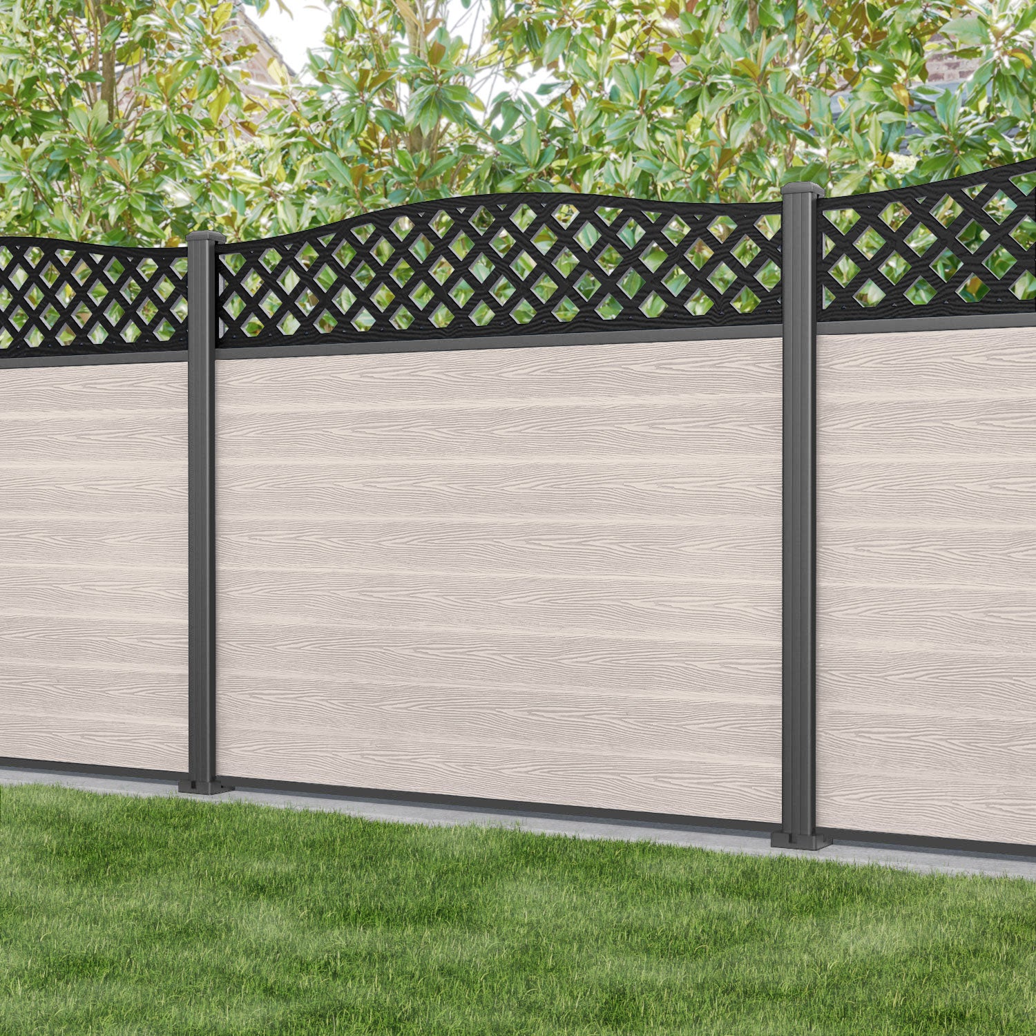 Classic High Wave Fence Panel - Mid Stone - with our aluminium posts