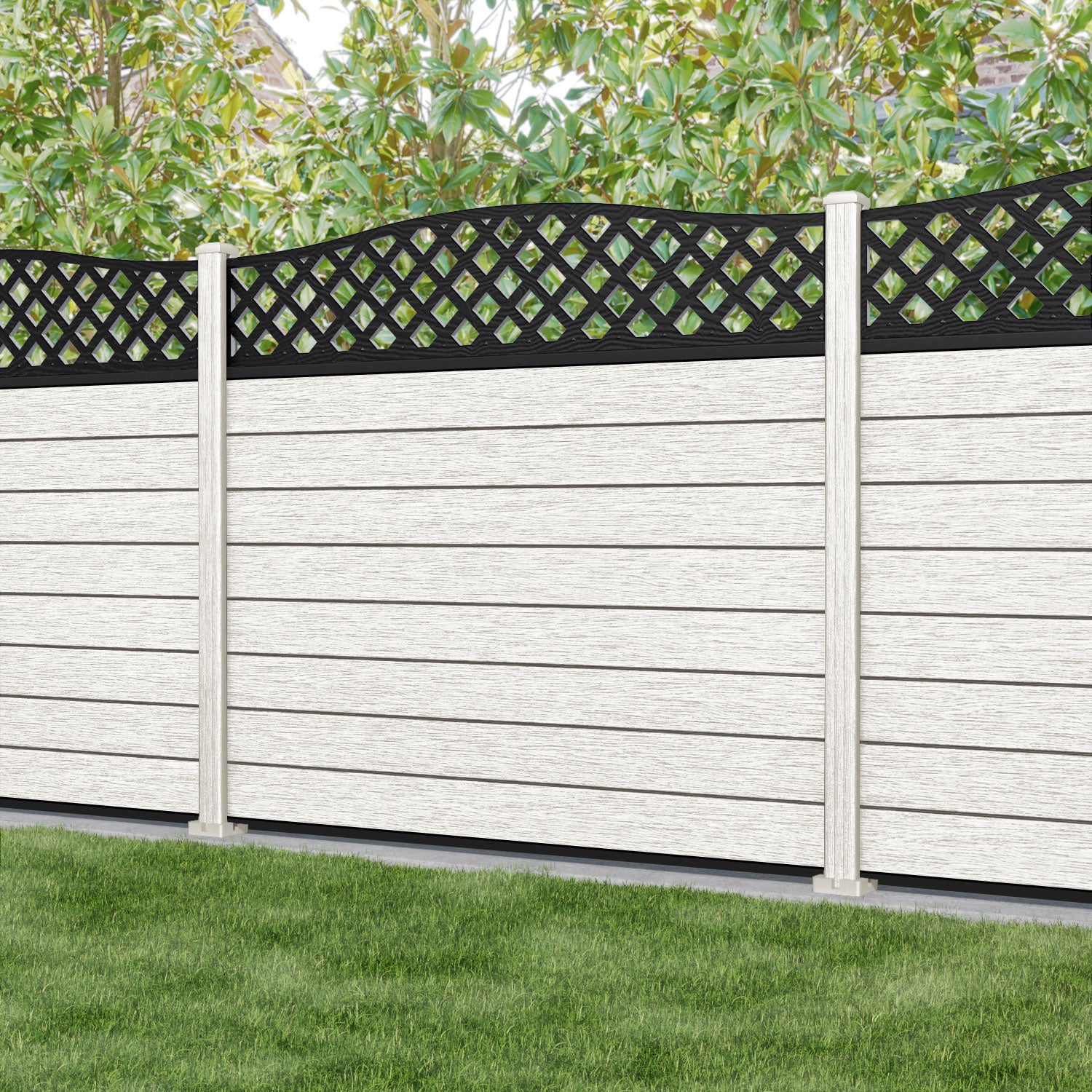 Fusion High Wave Fence Panel - Light Stone - with our composite posts