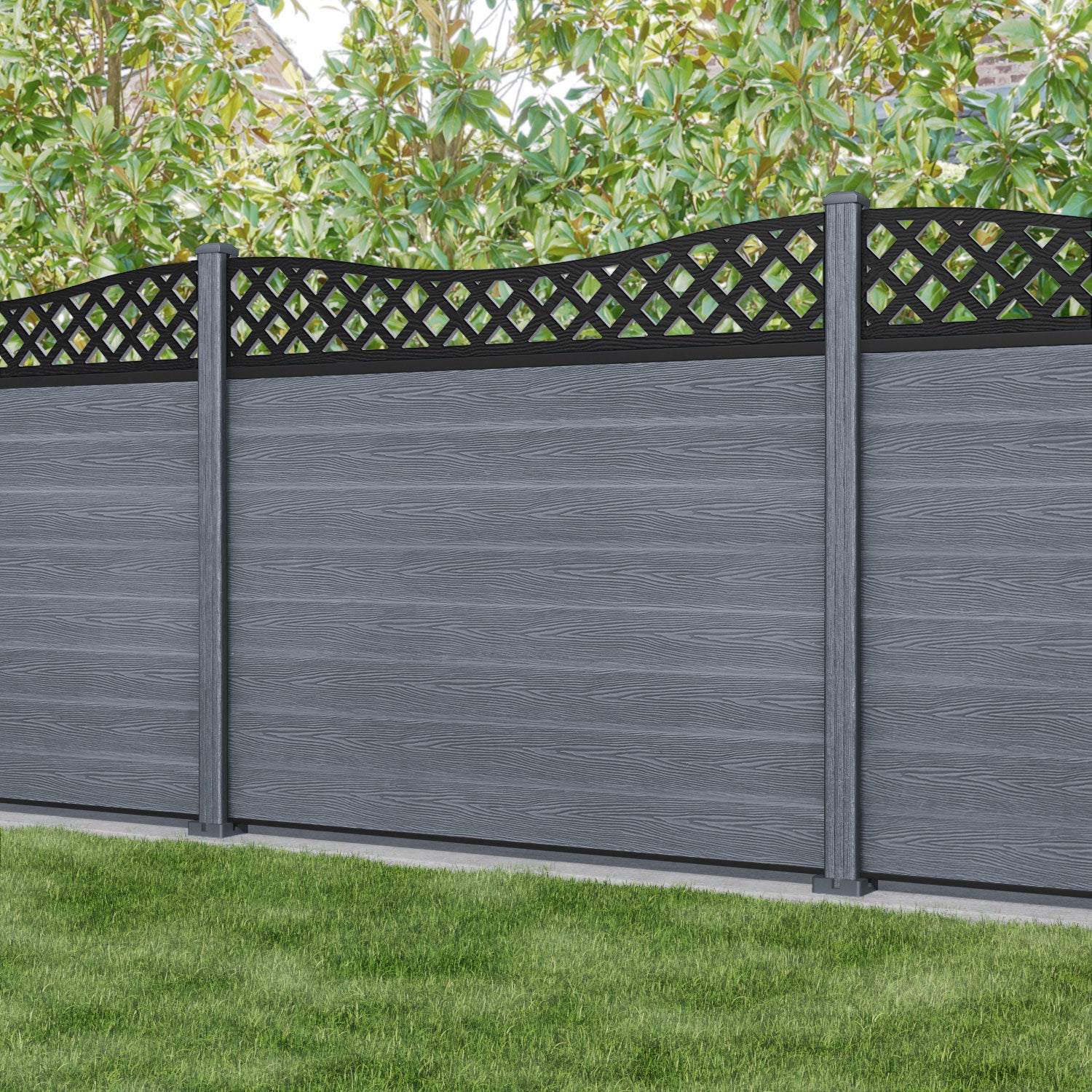 Classic Low Wave Curved Top Fence Panel - Anthracite - with our composite posts