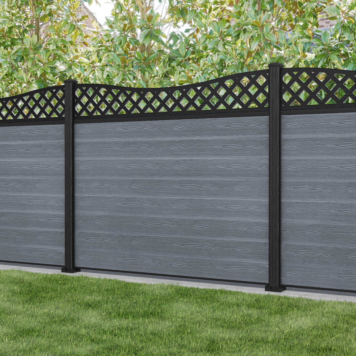 Classic Low Wave Curved Top Fence Panel - Anthracite - with our composite posts