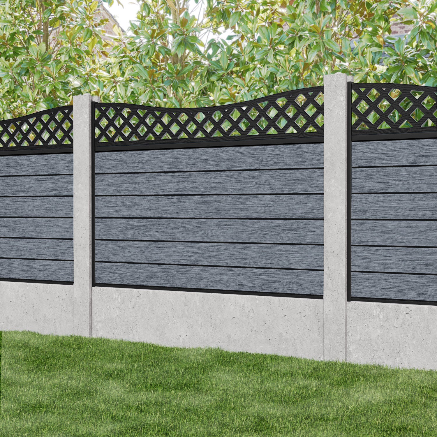 Fusion Low Wave Curved Top Fence Panel - Anthracite - for existing concrete posts