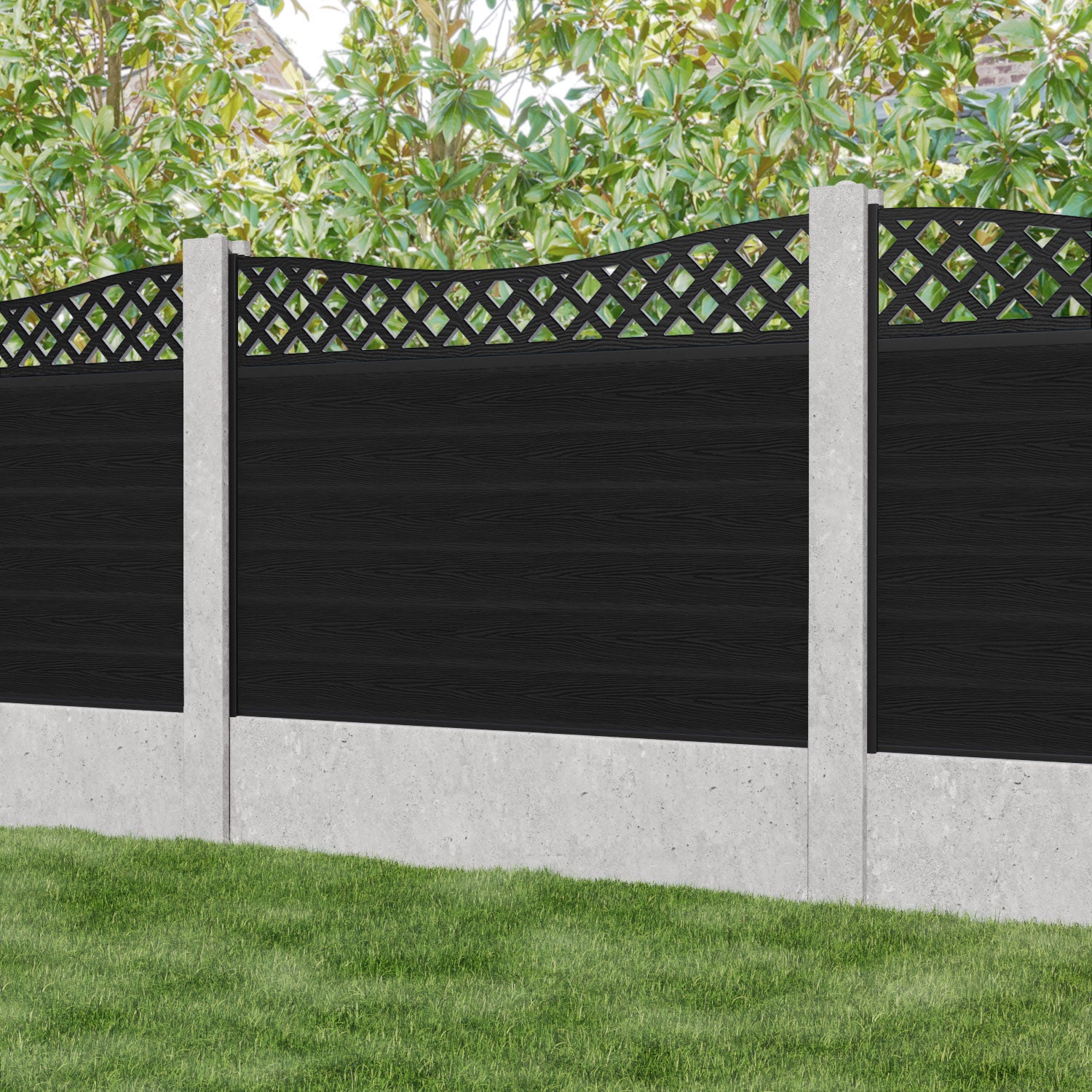 Classic Low Wave Fence Panel - Black - for existing concrete posts