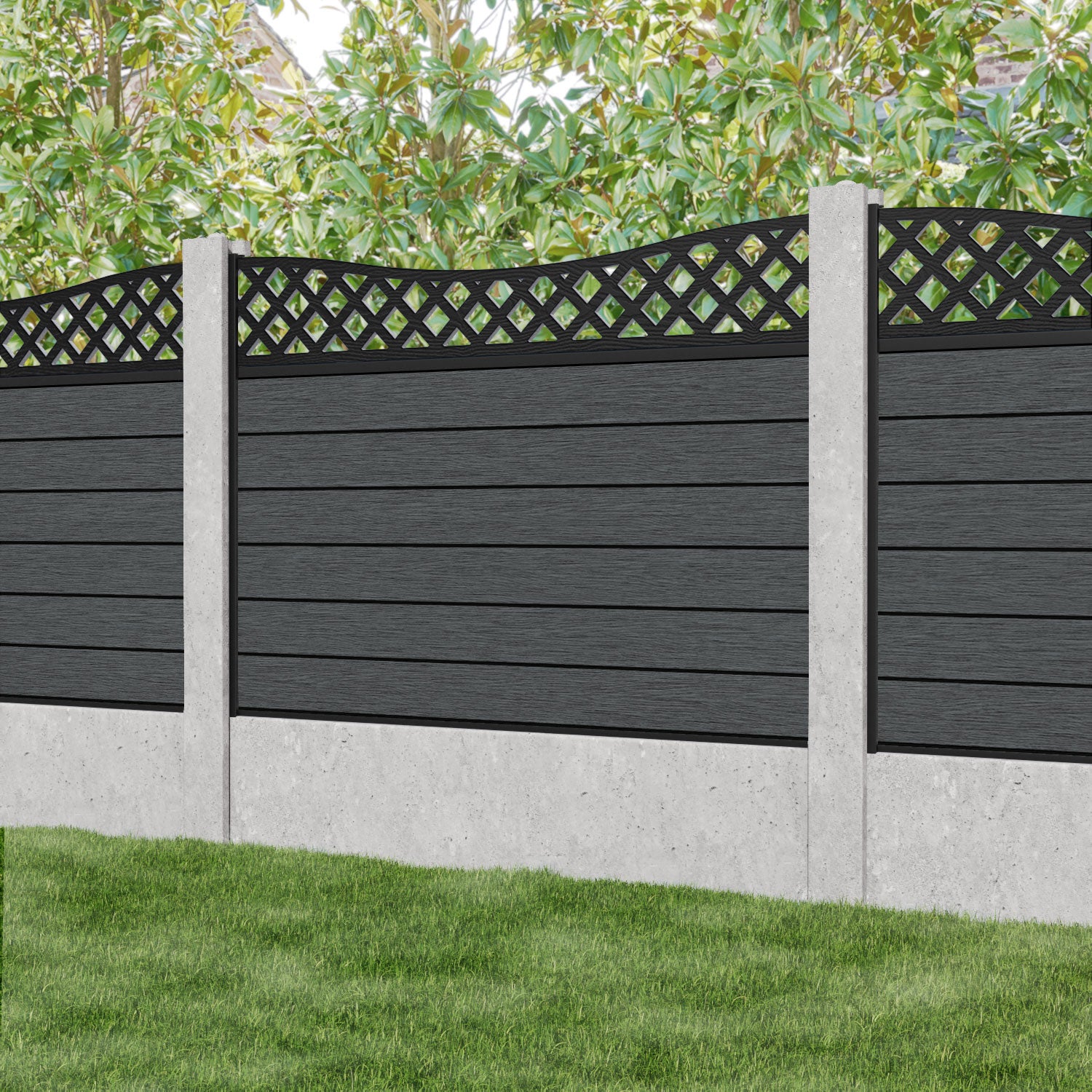 Fusion Low Wave Fence Panel - Dark Grey - for existing concrete posts