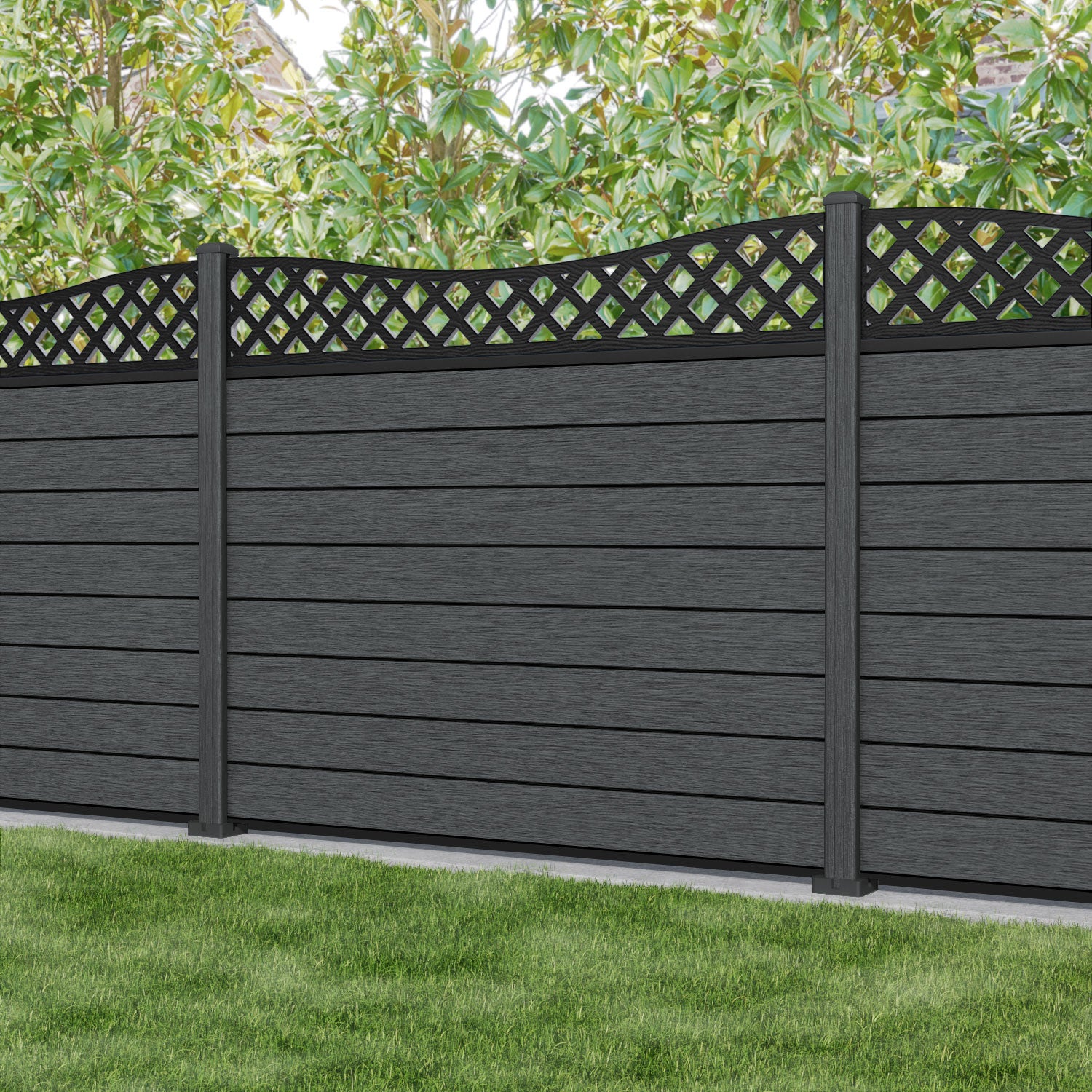 Fusion Low Wave Fence Panel - Dark Grey - with our composite posts