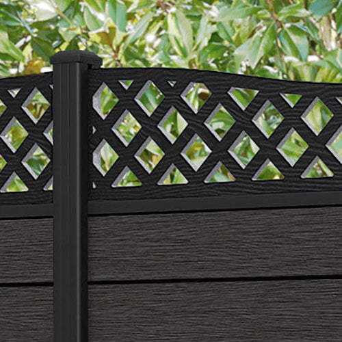 Fusion Low Wave Fence Panel - Dark Oak - with our aluminium posts