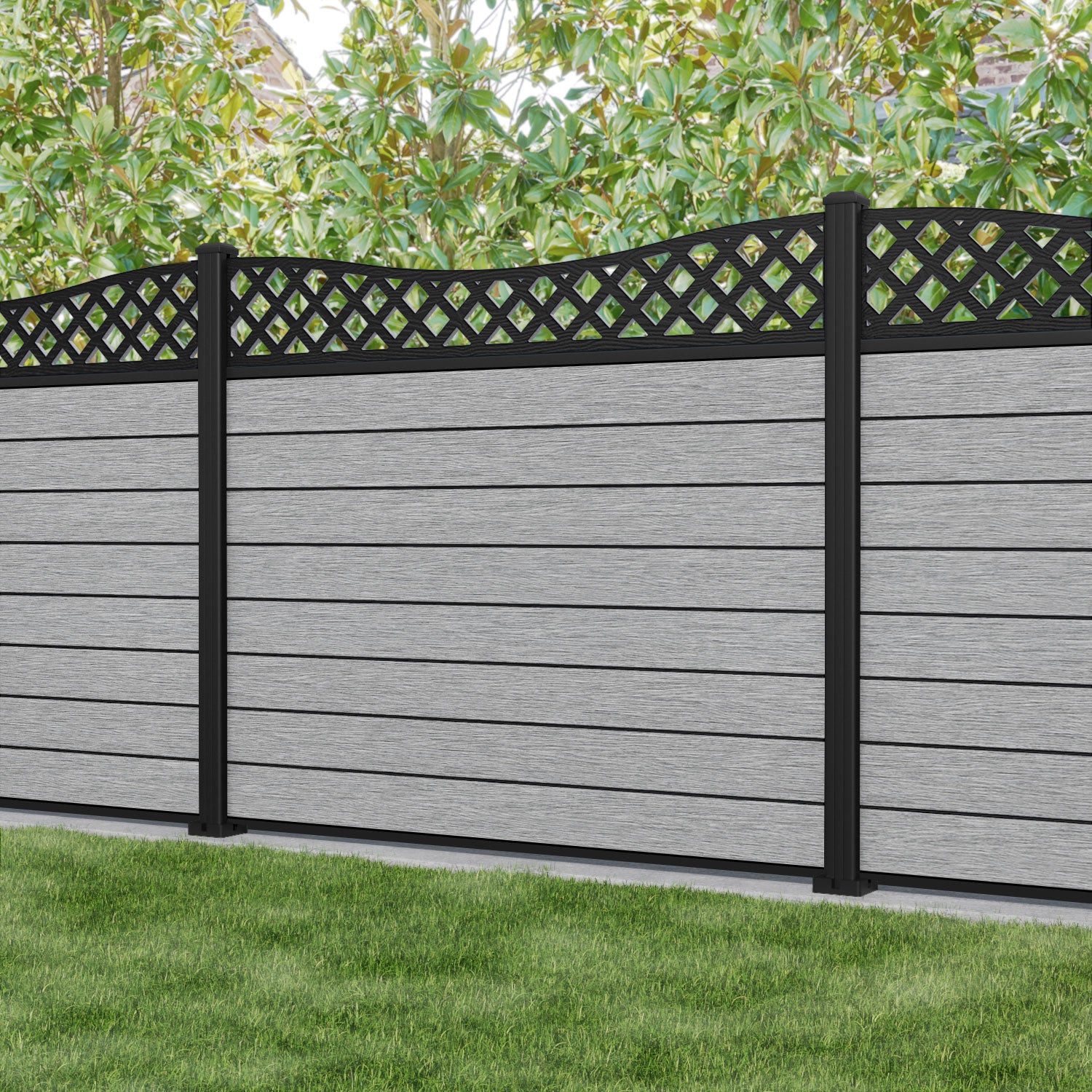 Fusion Low Wave Fence Panel - Light Grey - with our aluminium posts