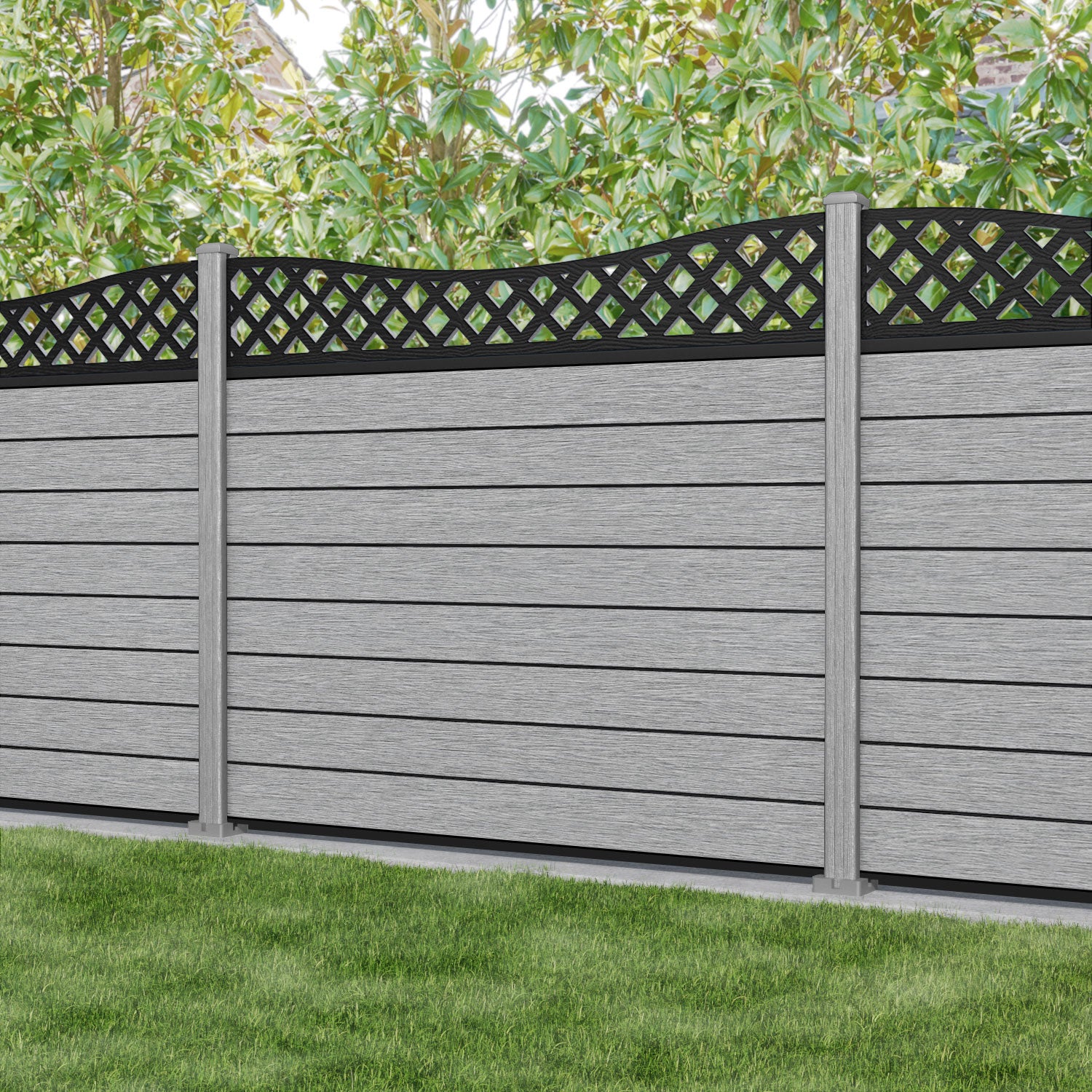 Fusion Low Wave Fence Panel - Light Grey - with our composite posts