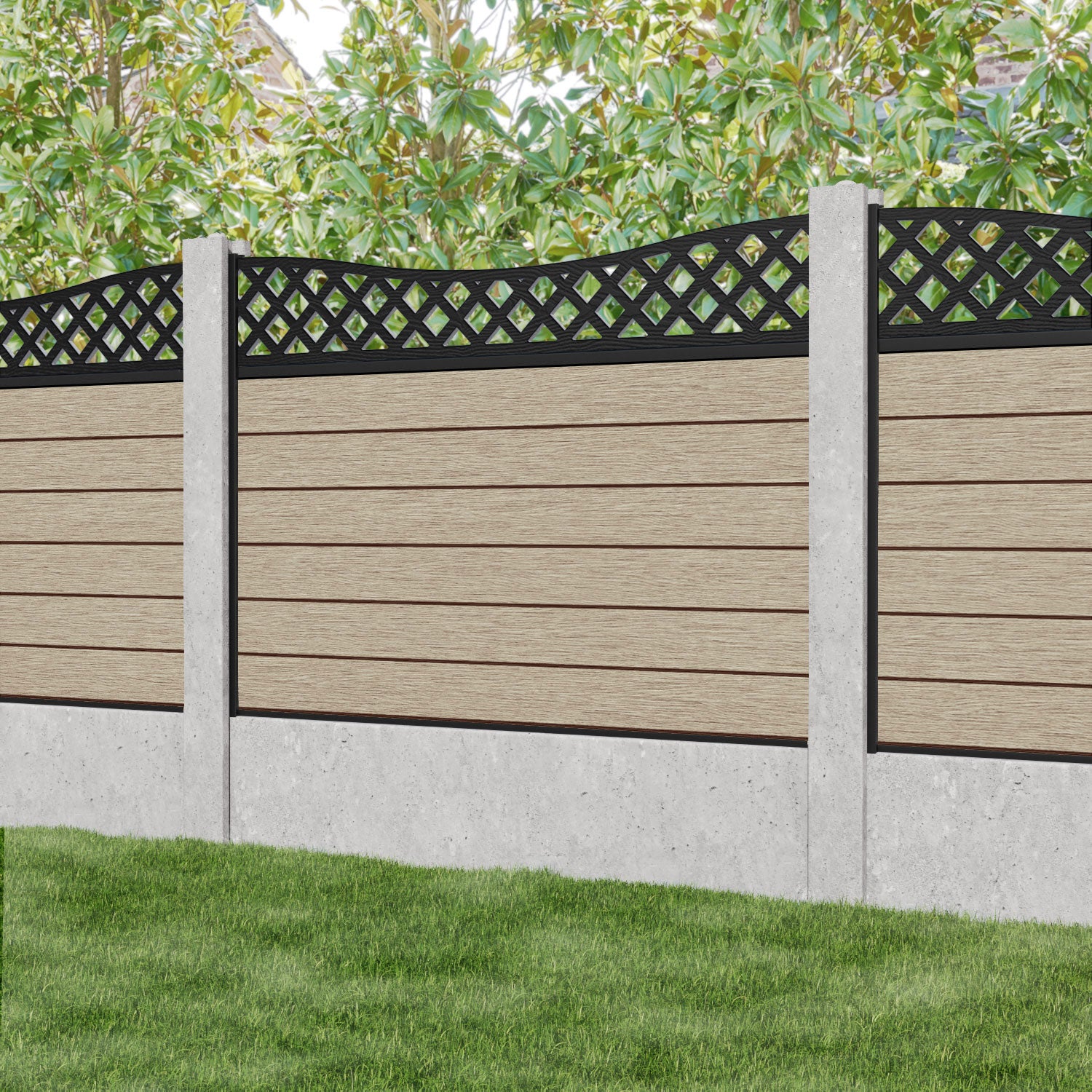 Fusion Low Wave Fence Panel - Light Oak - for existing concrete posts