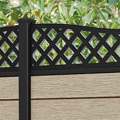 Fusion Low Wave Fence Panel - Light Oak - with our aluminium posts