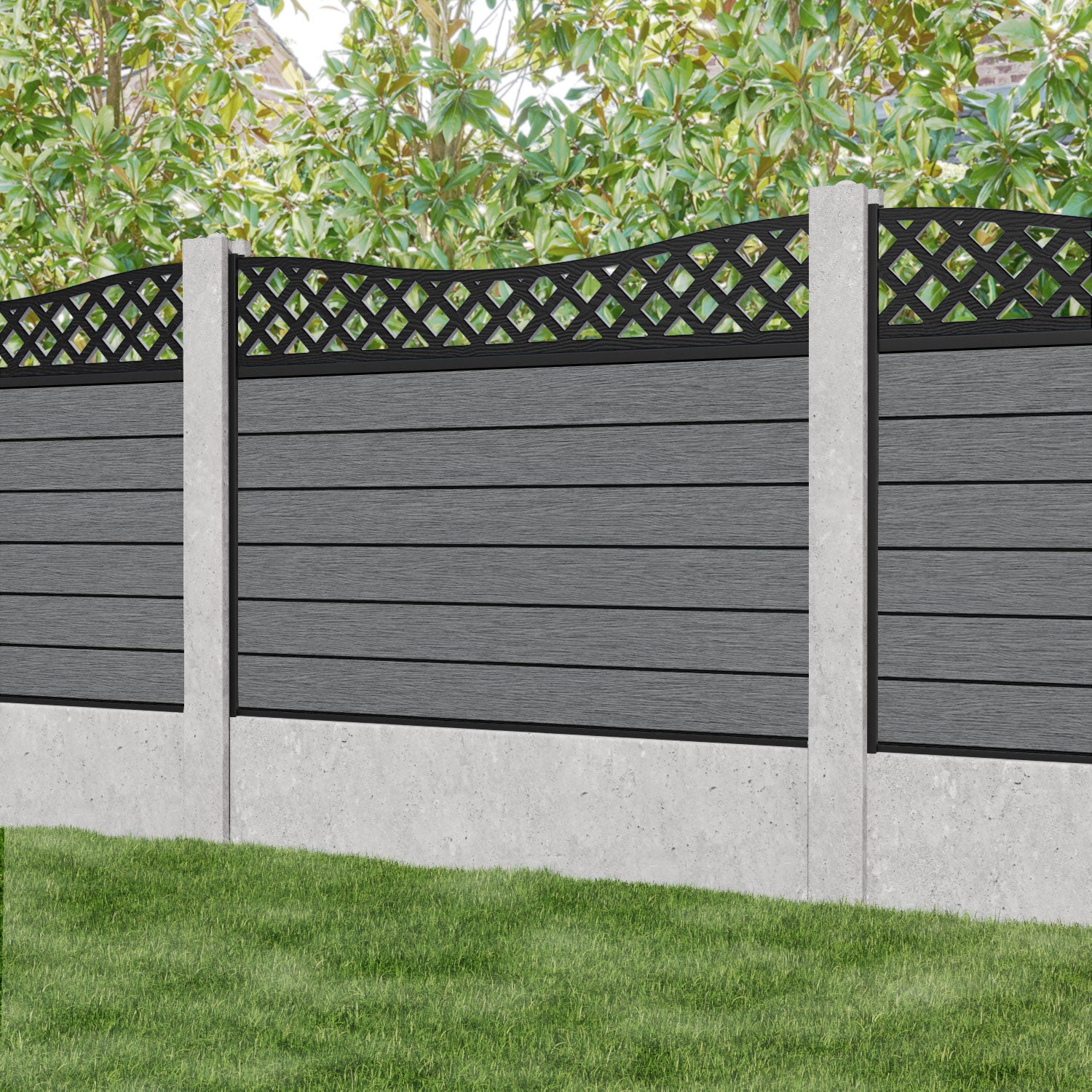 Fusion Low Wave Fence Panel - Mid Grey - for existing concrete posts