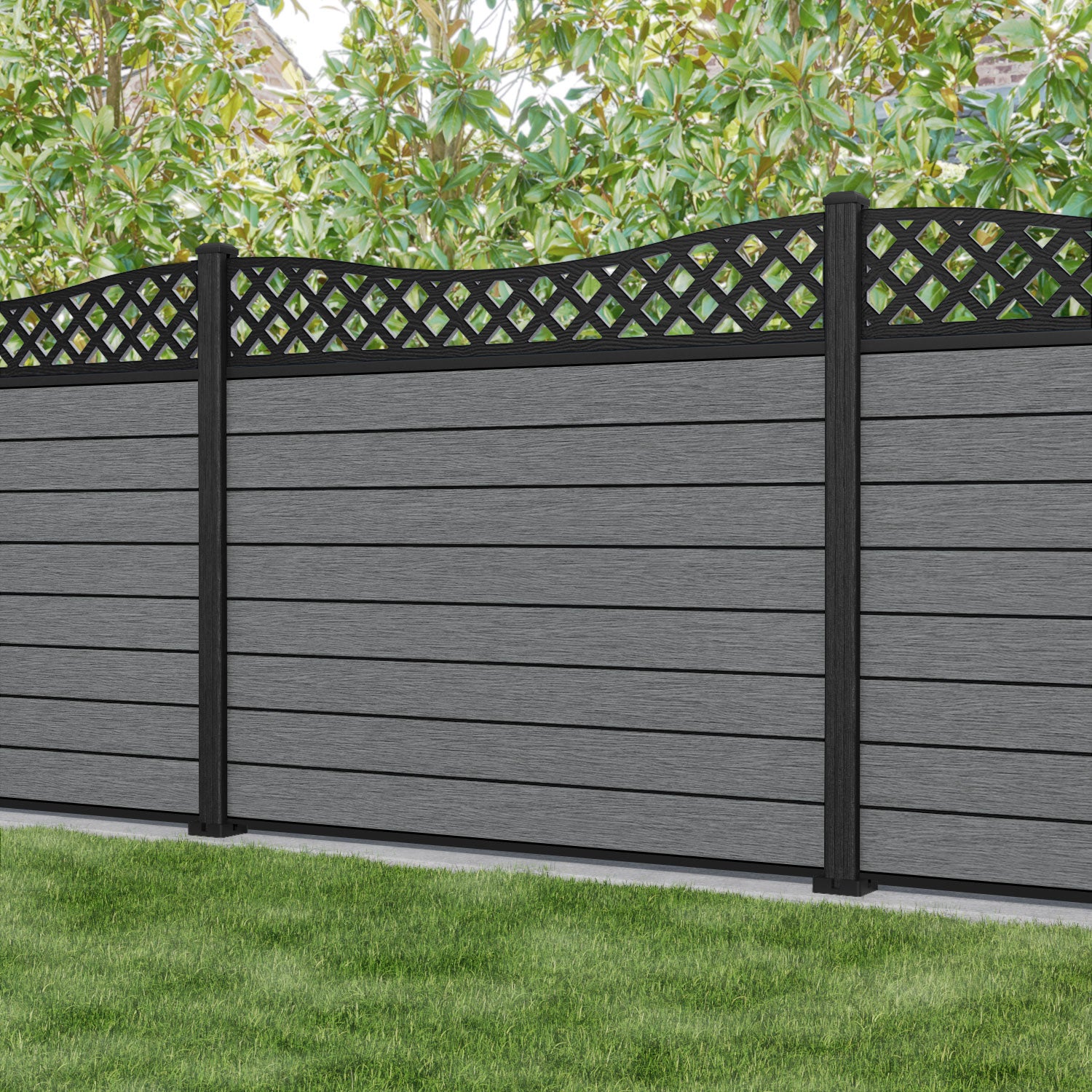 Fusion Low Wave Fence Panel - Mid Grey - with our composite posts