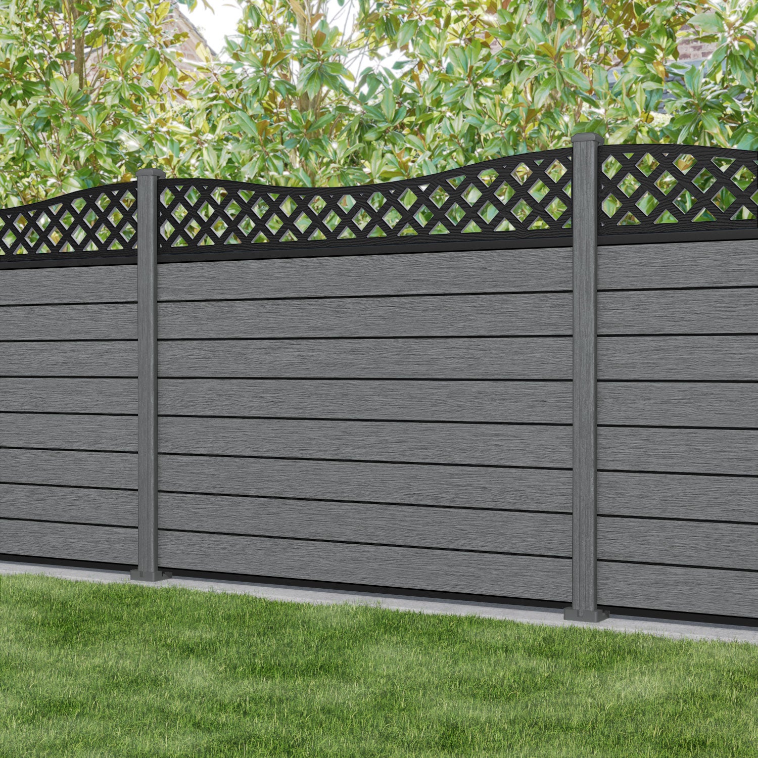 Fusion Low Wave Fence Panel - Mid Grey - with our composite posts