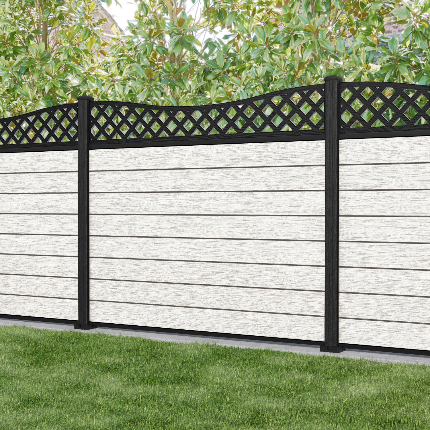 Fusion Low Wave Fence Panel - Light Stone - with our composite posts