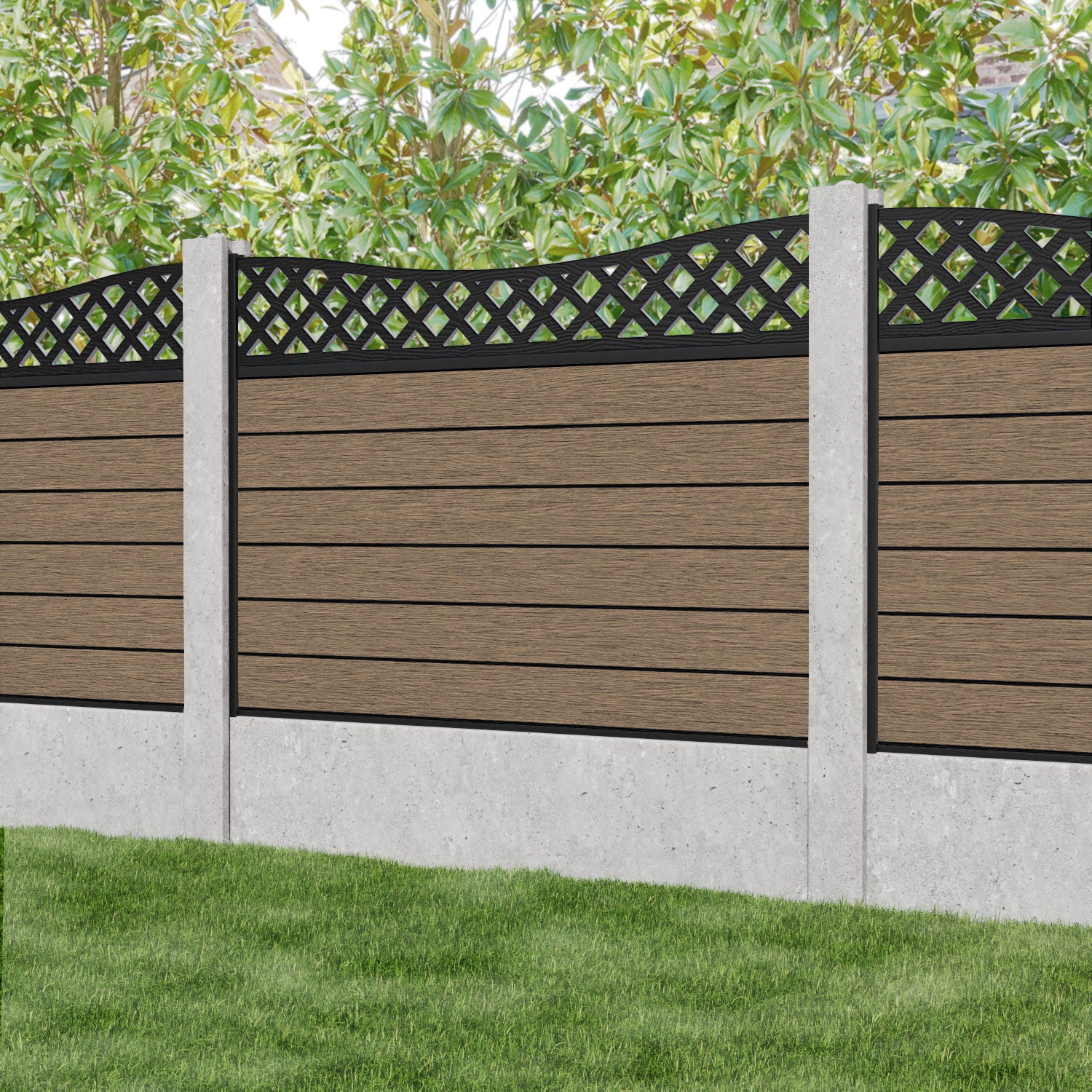 Fusion Low Wave Fence Panel - Teak - for existing concrete posts