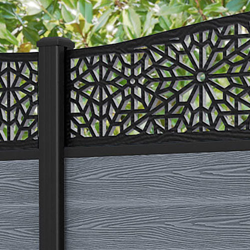 Classic Alnara Curved Top Fence Panel - Anthracite - with our aluminium posts
