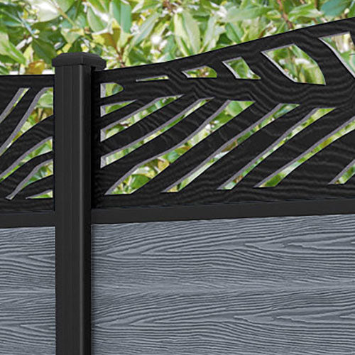 Classic Palm Curved Top Fence Panel - Anthracite - with our aluminium posts