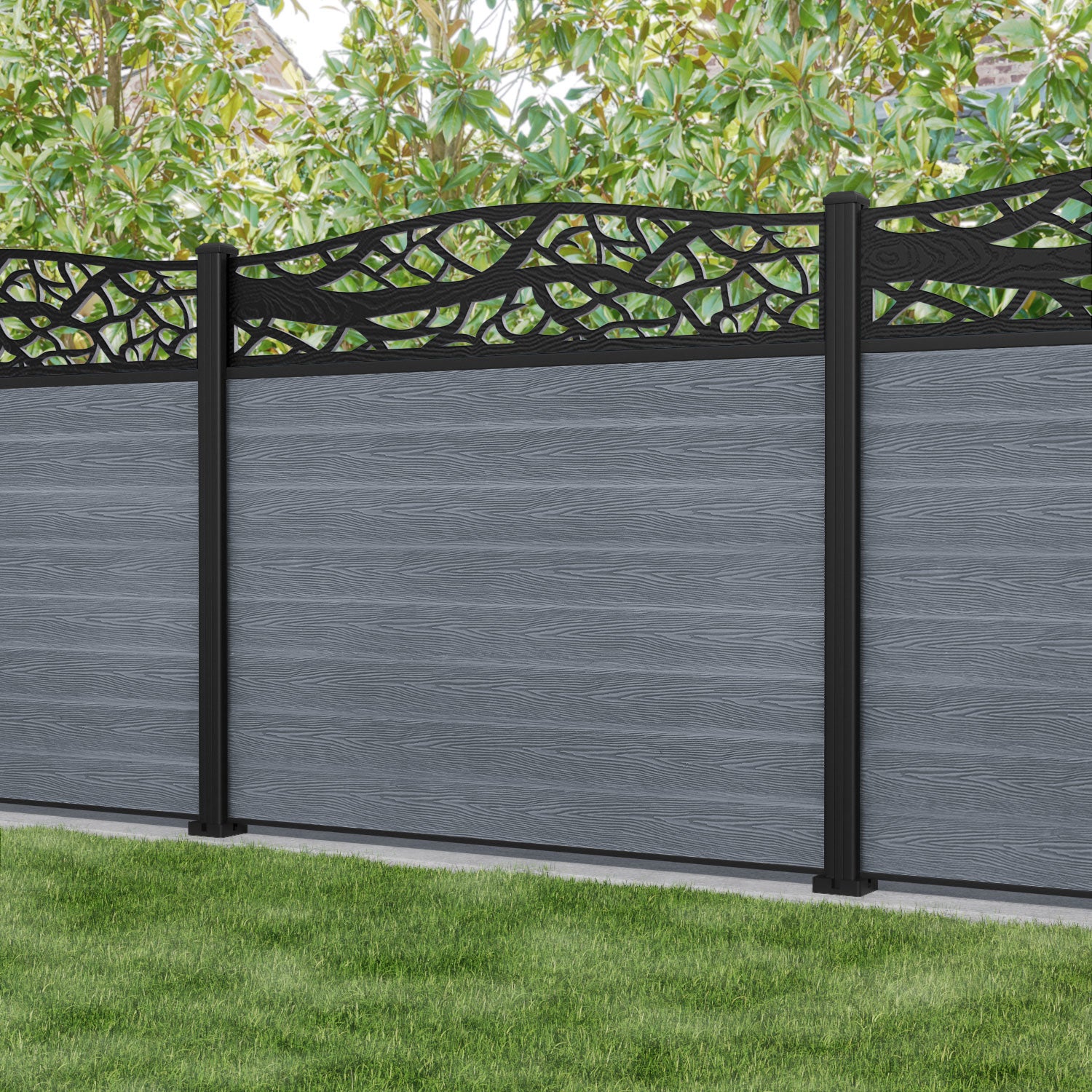 Classic Twilight Curved Top Fence Panel - Anthracite - with our aluminium posts