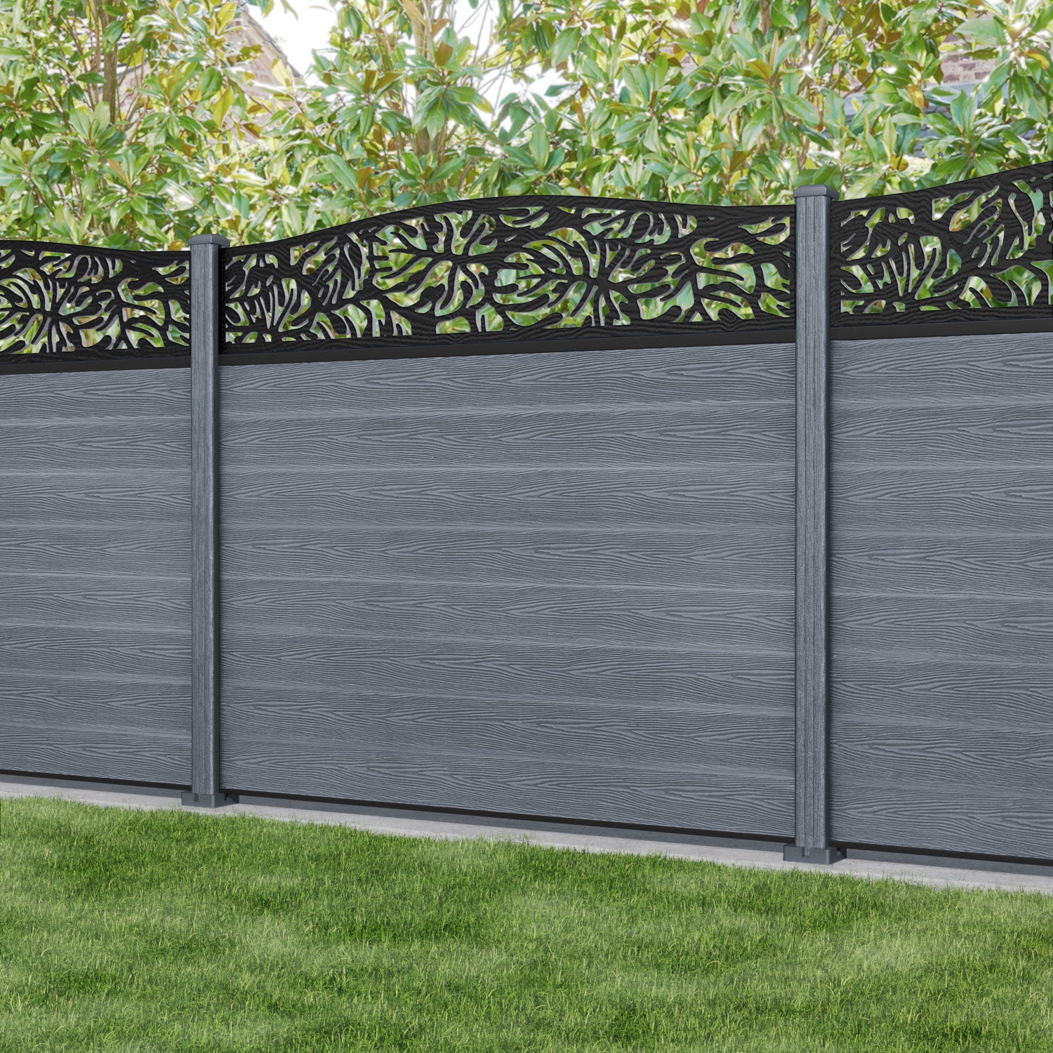 Classic Botanic Curved Top Fence Panel - Anthracite - with our composite posts