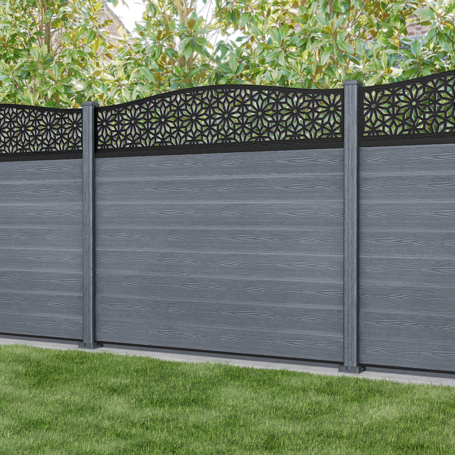 Classic Narwa Curved Top Fence Panel - Anthracite - with our composite posts