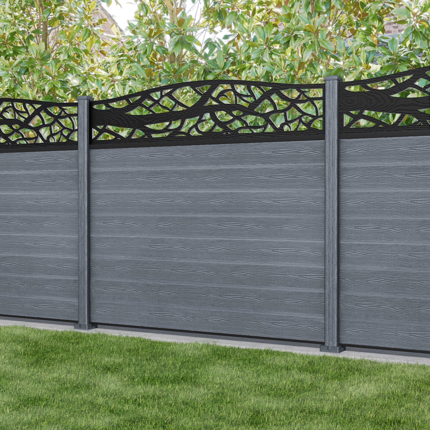 Classic Twilight Curved Top Fence Panel - Anthracite - with our composite posts