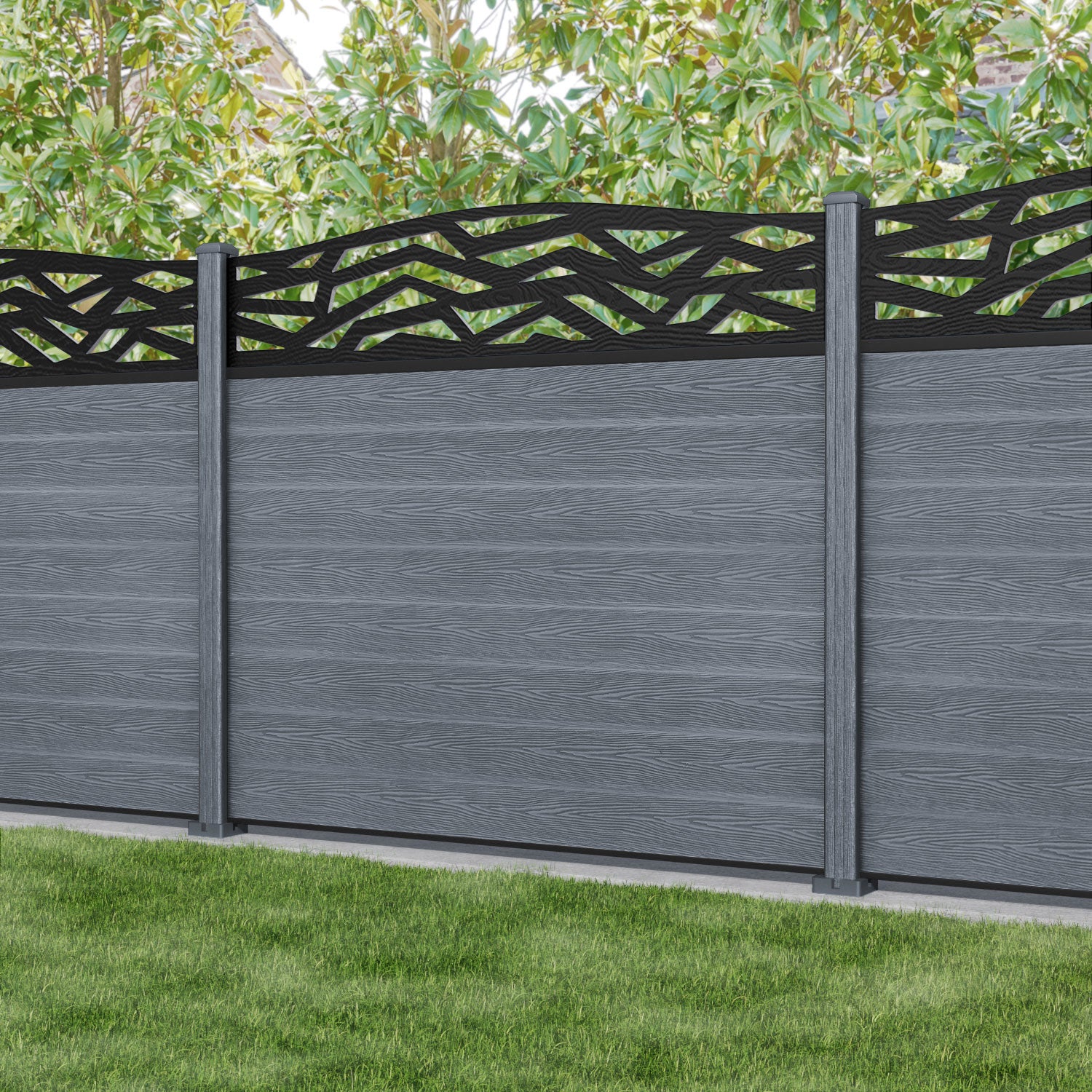 Classic Zenith Curved Top Fence Panel - Anthracite - with our composite posts